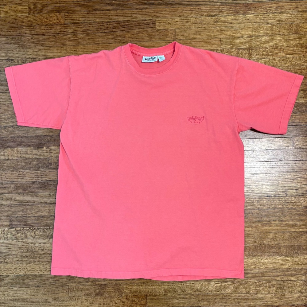 Vintage Rainforest Cafe T-Shirt‎ XL Coral Pink Embroidered Logo 100% Cotton
